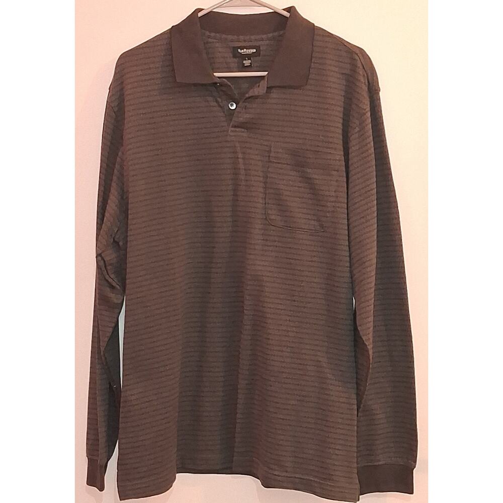 Van Heusen Men's Flex Long Sleeve Polo Shirt Gray Asymmetrical Large Pre-Owned